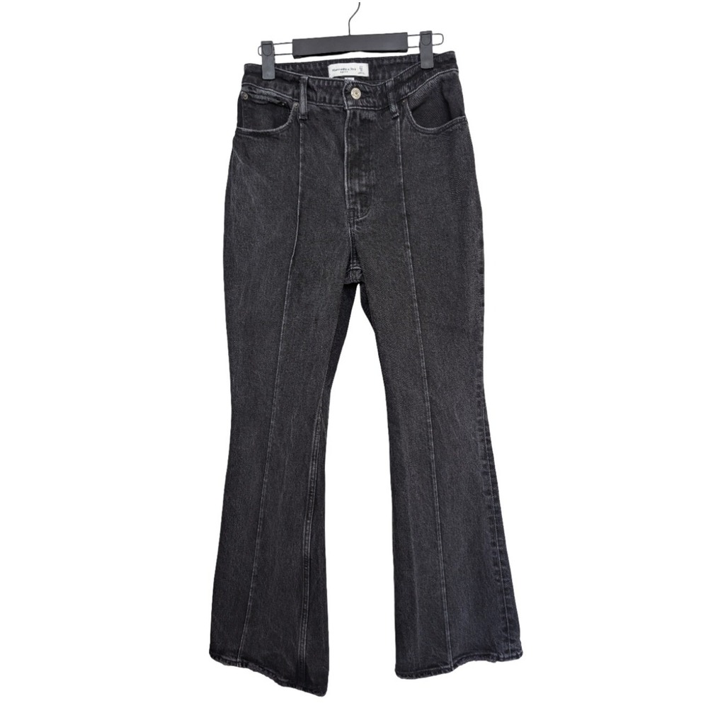 Abercrombie & Fitch Flare Jeans Black High Rise Distressed Hem Curve Size 27/4s